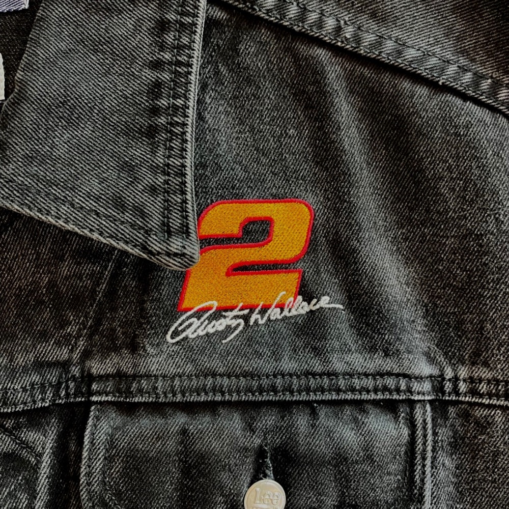 Lee Mens NASCAR‎ Rusty Wallace #2 Denim Jacket Black Vintage 90s Racing Large L - Picture 7 of 7